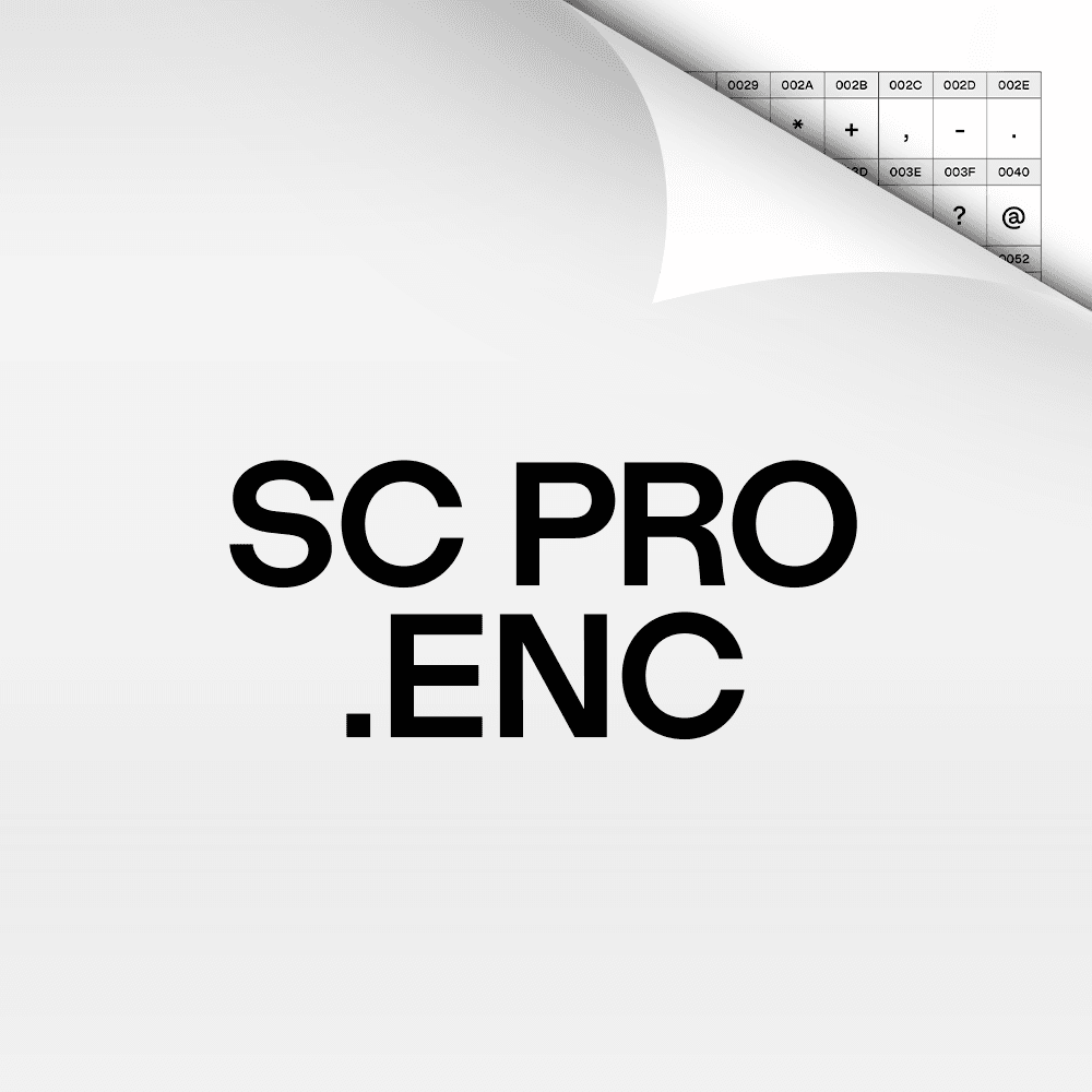 Grey block labeled “Pro.enc” with a folded corner revealing the extended character set underneath.